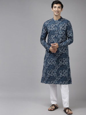 See Designs Men Printed Straight Kurta(Blue)