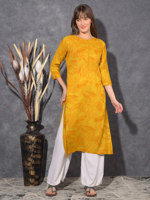 Mamoose Women Self Design A-line Kurta(Yellow)