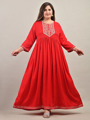 Swasti Women Solid Gown Kurta(Red)