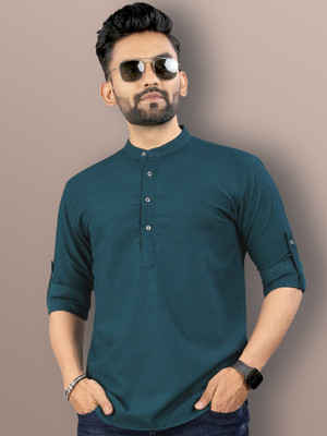 VeBNoR Men Self Design Straight Kurta(Green)