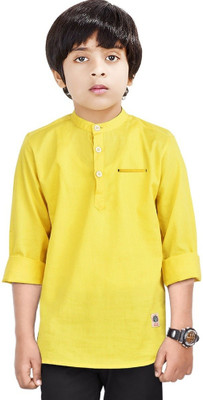 NirvaanaTrends Boys Solid Straight Kurta(Yellow)