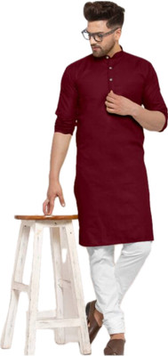 VINAARI Men Solid A-line Kurta(Maroon)