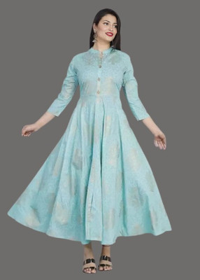 AnviTextile Women Printed Anarkali Kurta(Blue)