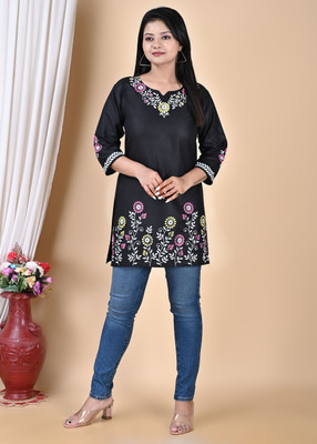 ZAYA Women Printed Straight Kurta(Black)