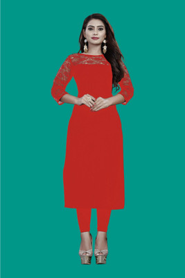 Maheshvi Women Solid Straight Kurta(Red)