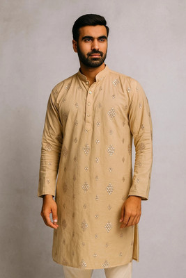 Simran Creation Men Embroidered, Embellished Straight Kurta(Brown)