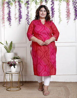 akritik Women Printed Straight Kurta(Pink)