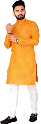 shrisa creation Men Printed Straight Kurta(Yellow)