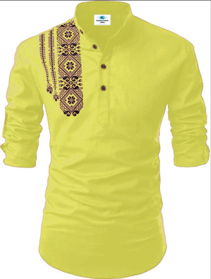 Fashion Marts Men Solid, Self Design Straight Kurta(Light Green)