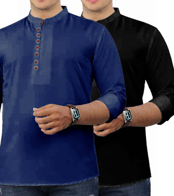 VIMASUTI Men Solid Straight Kurta(Blue)