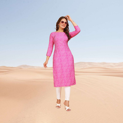 HouseOfCommon Women Printed Straight Kurta(Pink)