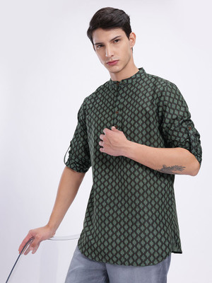 Anouk Rustic Men Printed Straight Kurta(Black)