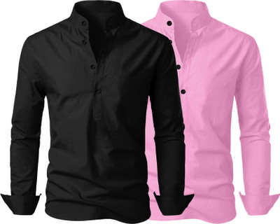 Kavyangle Creation Men Solid Straight Kurta(Black, Pink)