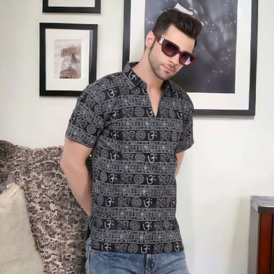 GLAUCUS Men Printed Straight Kurta(Black)