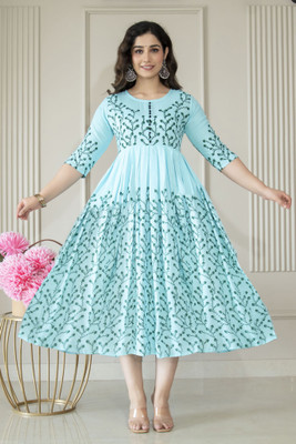 TRIKUTHA FASHION Women Printed Anarkali Kurta(Light Blue)