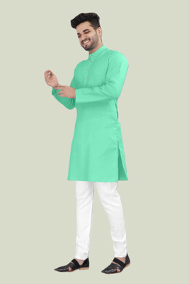 KRISHASALES Men Solid Straight Kurta(Light Blue)