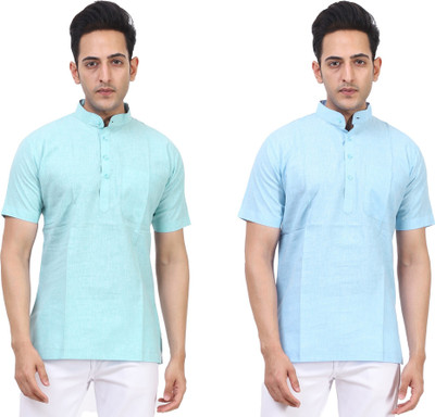 Kavita Fasion Men Solid Straight Kurta(Light Blue, Light Green)