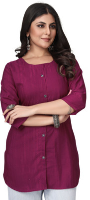 MANTRA DESIGNER Women Self Design A-line Kurta(Purple)