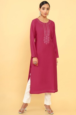 soch Women Embroidered Straight Kurta(Pink)