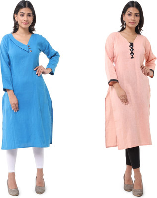 DESHBANDHU DBK Women Solid Straight Kurta(Blue, Pink)