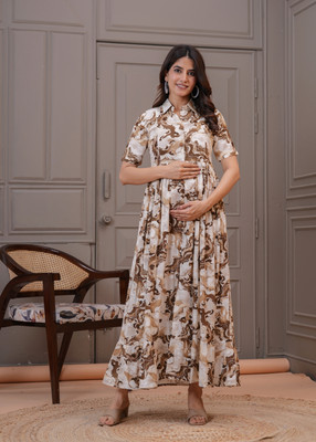 Drashti Textiles Women Ethnic Dress Brown Maxi/Full Length Dress