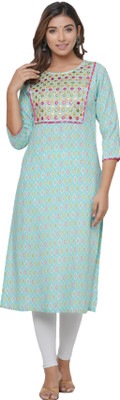 LeWear Women Printed Straight Kurta(Light Green)