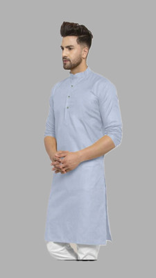 HouseOfCommon Men Solid A-line Kurta(Grey)