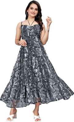 UDANIENTERPRISE Women Fit and Flare Grey Midi/Calf Length Dress