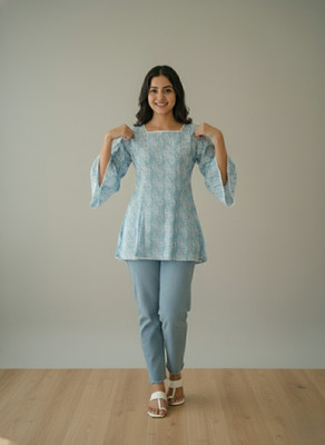 Ayrus Enterprises Women Floral Print Ethnic Dress Kurta(Blue)