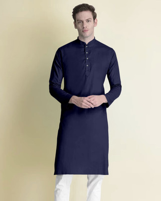 VyomCreation Men Solid Straight Kurta(Dark Blue)