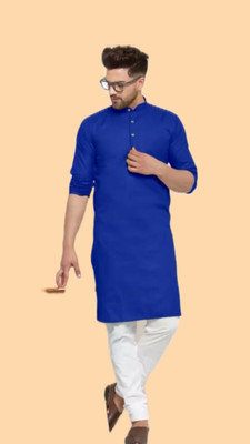 HouseOfCommon Men Solid A-line Kurta(Dark Blue)
