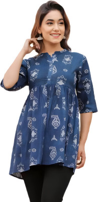 SHREE SHYAM FASHION Women Printed Flared Kurta(Dark Blue, White)