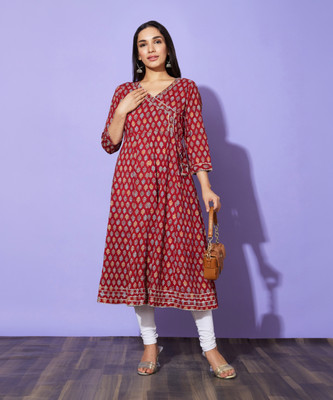 Globus Women Floral Print A-line Kurta(Maroon)