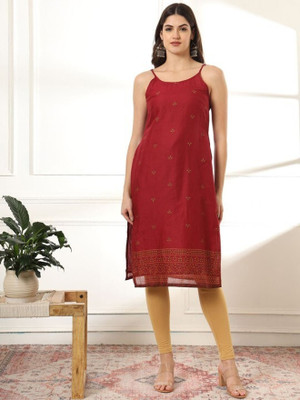 ANOUK Women Printed Straight Kurta(Maroon)