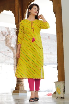 Dodiva Fashion Women Leheriya Straight Kurta(Yellow)