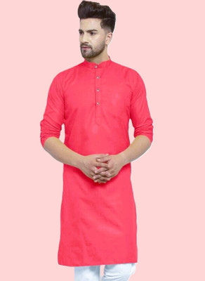 Rajababu Men Solid Straight Kurta(Pink)