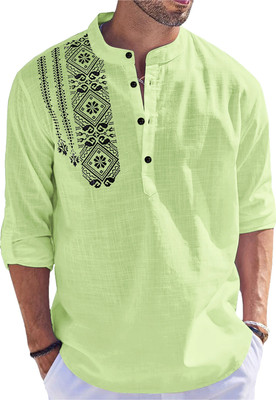 Kavyangle Creation Men Printed Straight Kurta(Light Green)