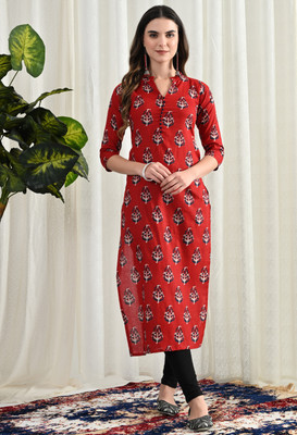 siya silk studio Women Floral Print A-line Kurta(Red)
