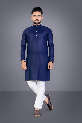 StoneHeart Men Solid Straight Kurta(Dark Blue)