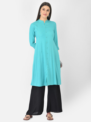 Span Women Solid A-line Kurta(Blue)