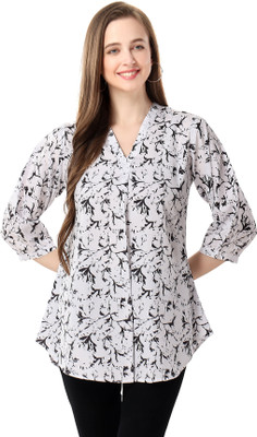 Anmi Floral Print Women A-line Kurta(White)