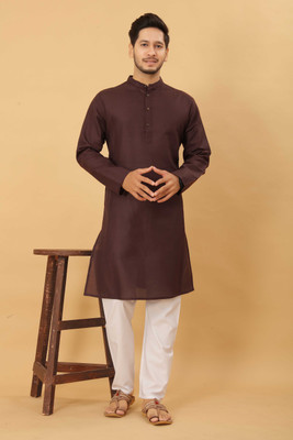 ODD by Poshaak Men Solid Straight Kurta(Brown)