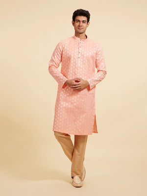 DIWAS by Manyavar Men Self Design Straight Kurta(Orange)