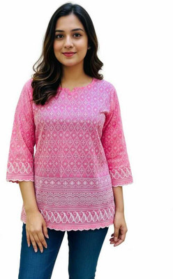 ENTERPRISESNEHA Women Embroidered, Geometric Print A-line Kurta(Pink)