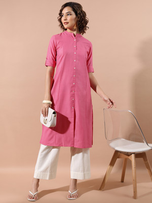 KETCH Women Solid A-line Kurta(Pink)