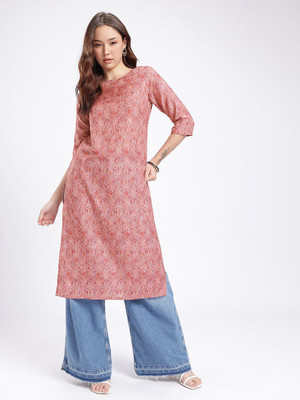 Anouk Rustic Women Printed Straight Kurta(Brown)
