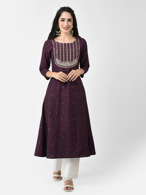 Span Women Self Design A-line Kurta(Purple)