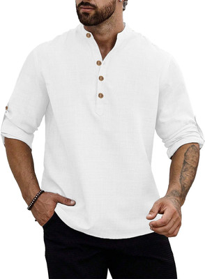 UNIFAV Men Self Design Straight Kurta(White)