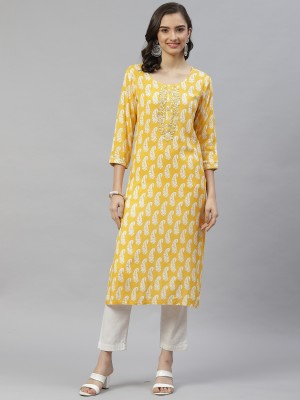 Highlight fashion export Women Embellished Straight Kurta(Yellow)