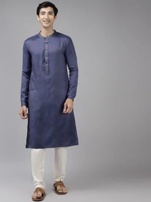 See Designs Men Chikan Embroidery Straight Kurta(Purple)